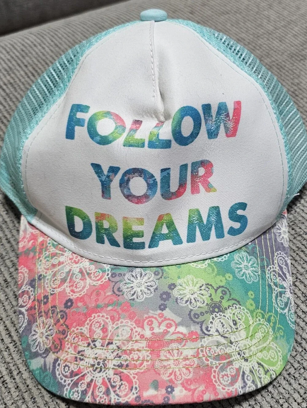 NWT Follow Your Dreams Colorful Mesh Trucker Hat